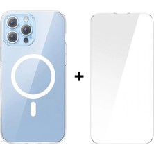 Hobilinka Baseus Crystal iPhone 13 Pro Magsafe Silikon Kılıf + Tempered Ekran Koruyucu SET-(5775)