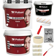 10 Parça Polisan Boya Seti 10KG / 7,5lt Elegans Extra Iç Cephe Duvar Boyası Antiküf Antibakteriyel + 10KG Elegans Tavan Boyası Anti Küf Anti Bakteriyel + 2,5 Lt X1 Panel Kapı Boyası Set