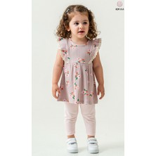 Smile Kids Çiçek Desenli Kolsuz Kız Bebek Tayt Takım