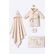 Bebessi Kapüşonlu Nakışlı Bebek Bornoz Seti 3’lü (Bornoz + Havlu + Terlik)