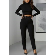 Gacha Kadın Yüksek Bel Çapraz Şerit Detaylı Ithal Krep Pantolon