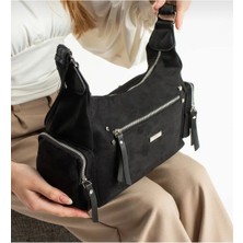 Kadın Kalite Süet Iki Yan Cepli 8 Bölmeli Omuz ve Kol Çantası