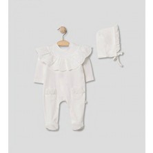 Pugi Baby Dantel Yaka Detaylı Bebek Tulum & Şapka Takımı