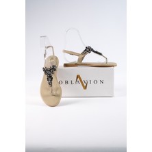 Oblavion Lavion Hakiki Deri Taşlı Kadın Sandalet
