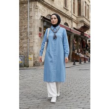 Fular Detaylı Kot Tunik 12119-01 Buz Mavisi