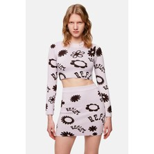 Reflect Studio Logo Pattern Knit Sweatshirt - Lilac-Brown
