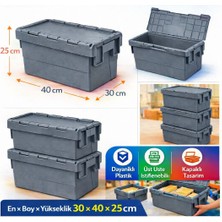 Aslan Plastik Palet 30*40*25 cm  Gri Menteşe Kapaklı Plastik Kasa