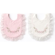 Kardeşler Bebe Dantelli Çiçek Nakışlı Bebek Önlüğü 2’li Set