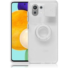 Hobilinka Xiaomi Mi 11 Lite Kılıf Sürgülü Kamera Lens Korumalı Yüzük Standlı Silikon KILIF-(5775)