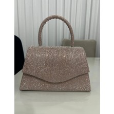 Kadın Gümüş Simli Taş Tutma Detaylı Abiye Omuz Çantası