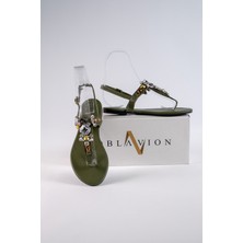 Oblavion Lavion Hakiki Deri Taşlı Kadın Sandalet