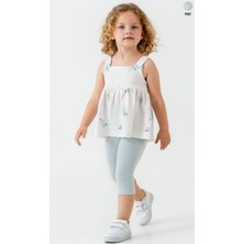 Smile Kids Çiçek Desenli Askılı Kız Çocuk Takımı (Bluz & Kapri Tayt)