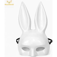 NW Nessi World Uzun Kulaklı Beyaz Lüks Tavşan Maskesi