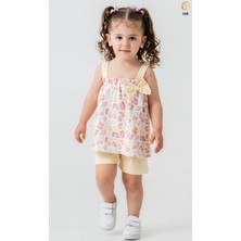 Smile Baby Kız Bebek Askılı Fiyonk Detaylı Desenli Bluz Şort Takım