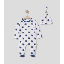 Pugi Baby Lacivert Yıldızlı Bebek Tulum & Şapka Seti