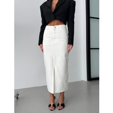 Herton Yüksek Bel Yırtmaçlı Denim Etek