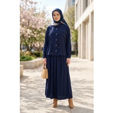 Boydan Düğmeli Beli Bağcıklı Ikili Takım 0247-01 Lacivert