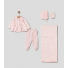 Pugi Baby Hastane Çıkış Seti Battaniye,şapka,eldiven Dahil Pamuklu Bebek Seti Nakışlı 4'lü Yenidoğan