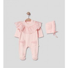 Pugi Baby Dantel Yaka Detaylı Bebek Tulum & Şapka Takımı