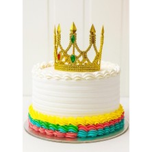 Hobilinka Altın Işıltılı Ince Pasta Tacı Pasta Üstü Taç Plastik Malzeme 8x8 cm