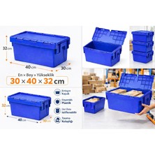 Aslan Plastik Palet 9lu 30*40*32 cm  Mavi Menteşe Kapaklı Plastik Kasa