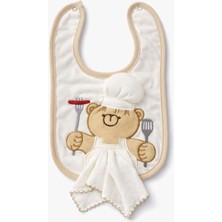 Kardeşler Bebe Bebek Aşçı Ayıcık Desenli Mama Önlüğü ve Ağız Mendili Seti
