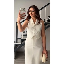 Elisin Beyaz 3 Düğme Yelek