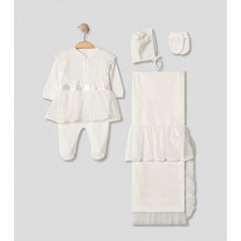 Pugi Baby Yenidoğan Kız Bebek Dantel Detaylı 4 Parça Hastane Çıkış Seti Tüllü Tulum,şapka,eldiven Battaniye