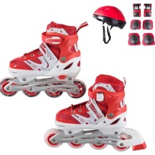 Feyza Design Kırmızı Çantalı Işıklı Çocuk Paten ve Güvenlik Seti