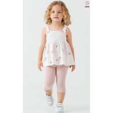 Smile Kids Çiçek Desenli Askılı Kız Çocuk Takımı (Bluz & Kapri Tayt)