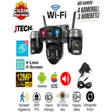 Jtech O-Kam OK-203PLUSW (3mp+3mp+3mp+3mp) 12MP Wi-Fi Polis Çakarlı 4 Kameralı 1 Ptz Akıllı Kamera