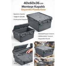Aslan Plastik Palet 3lü 40*60*36 cm  Gri Menteşe Kapaklı Plastik Kasa