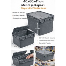 Aslan Plastik Palet 3lü 40*60*41 cm  Gri Menteşe Kapaklı Plastik Kasa