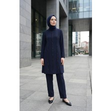 Sefa Merve Büyük Beden Boncuk Işlemeli Ikili Takım 6290-02 Lacivert