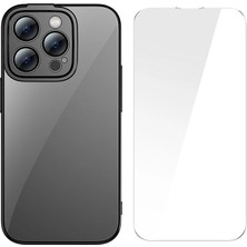 Hobilinka Baseus Glitter iPhone 14 Pro 6.1 Renkli Kenar Silikon Kılıf + Tempered Ekran Koruyucu SET-(5775)