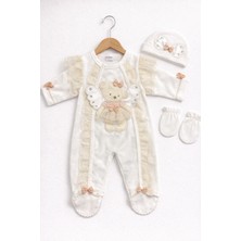 Kardeşler Bebe Kadife Kız Bebek Dantelli Fiyonklu 3’lü Tulum Seti