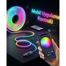 Akıllı Rgb LED Neon Şerit Işık 3m USB Bağlantılı Uzaktan Kumanda ve Mobil Uygulama Kontrolü