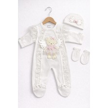 Kardeşler Bebe Dantelli Kanatlı Ayıcık Figürlü Kız Bebek Patikli Tulum Takımı