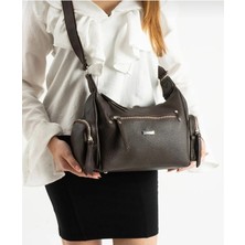 Kadın Kalite Deri Iki Yan Cepli 8 Bölmeli Omuz ve Kol Çantası