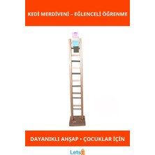 Feyza Design Ahşap Çok Renkli Kedi Merdiveni ve Oyuncaklar