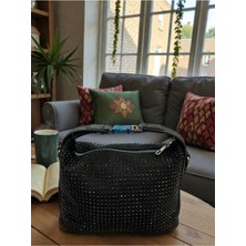 Taşlı Siyah Kadın El ve Omuz Çantası