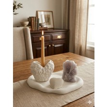 Doğal El Yapımı Çiçek Rölyefli Saksı ve Dekoratif Mum Seti