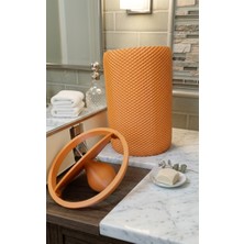Nesli Dekor Modern Geometrik Dokulu Döner Kapaklı Tezgah Üstü Çöp Kutusu- 18 cm - Reddish Brown -Açık Turuncu