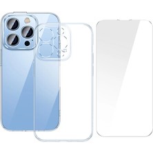 Hobilinka Baseus Crystal iPhone 14 Pro 6.1 Ultra-Thin Silikon Kılıf + Tempered Ekran Koruyucu SET-(5775)