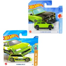 2 Araç Set - Hot Wheels '90 Honda Civic Ef & Hot Wheels '73 Honda Civic Custom (1/64) Yeşil
