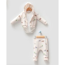 By Bubbles Piknik Desen Kapüşonlu 3'lü Bebek Takımı