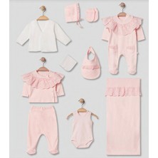 Pugi Baby Pembe Dantel Yaka 10 Parça Kız Bebek Hastane Çıkış Seti