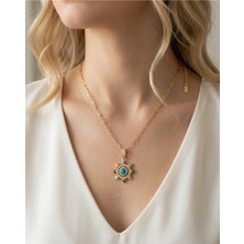 Nazar Boncuk Detaylı Güneş Kolye - Çelik Kolye