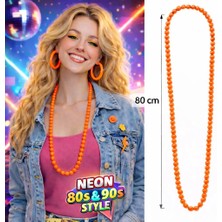 Balkan Grup Neon Turuncu Boncuk Kolye 80 cm – Retro 80’ler 90’lar Parti Aksesuarı