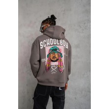 Tarz Yeri Erkek School Boy Baskılı Üç Iplik Pamuklu  Kapüşonlu Sweat - Gri